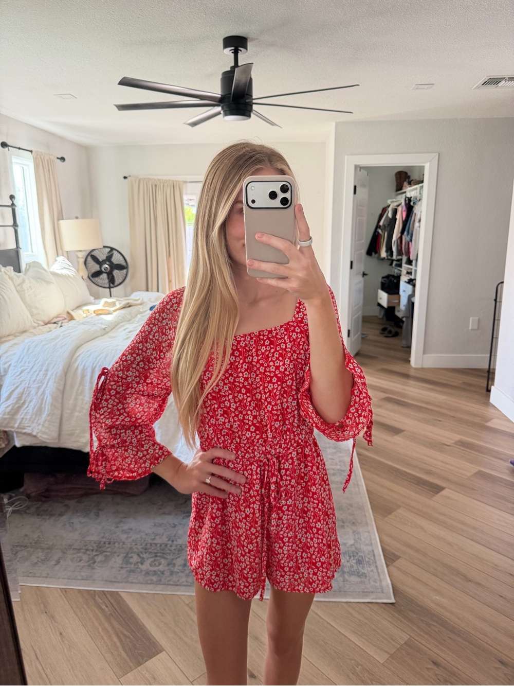 Princess Polly Red Floral Smocked Romper